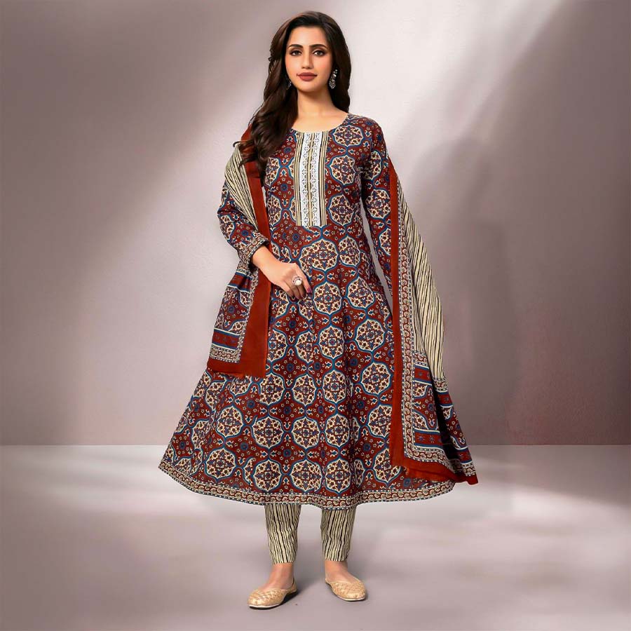 Red Cotton Casual Wear Salwar Kameez