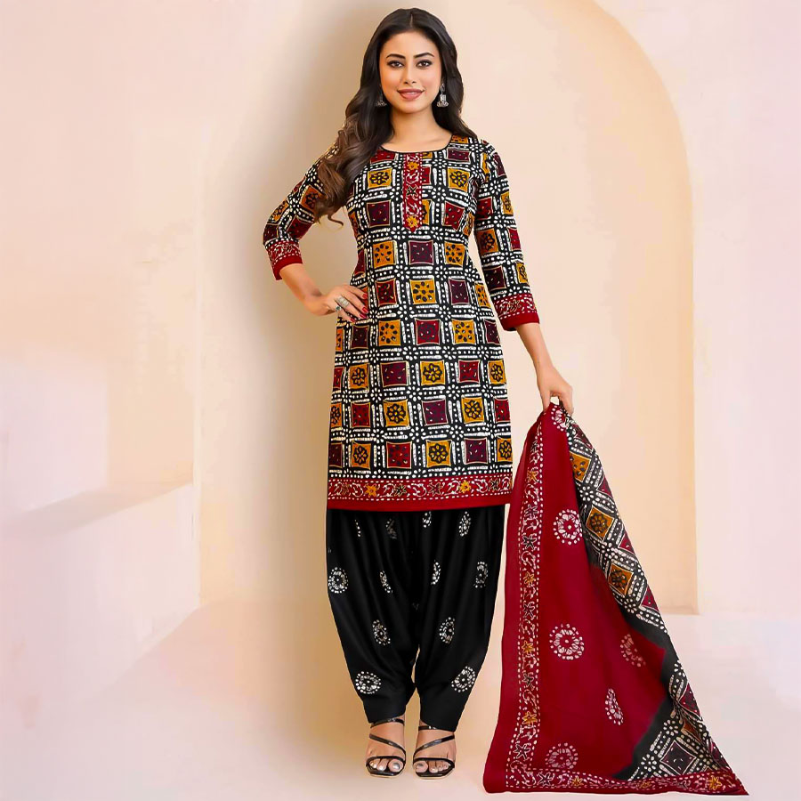 Red  Cotton Casual Wear Salwar Kameez