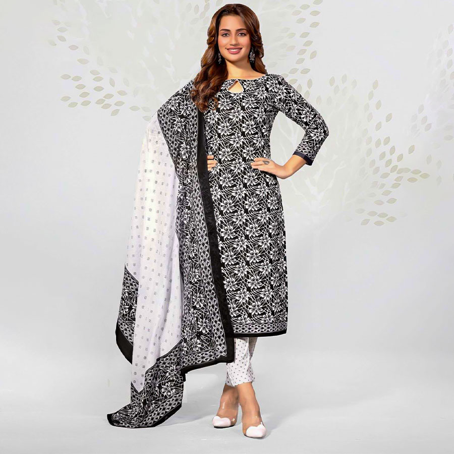 Black  Cotton Casual Wear Salwar Kameez