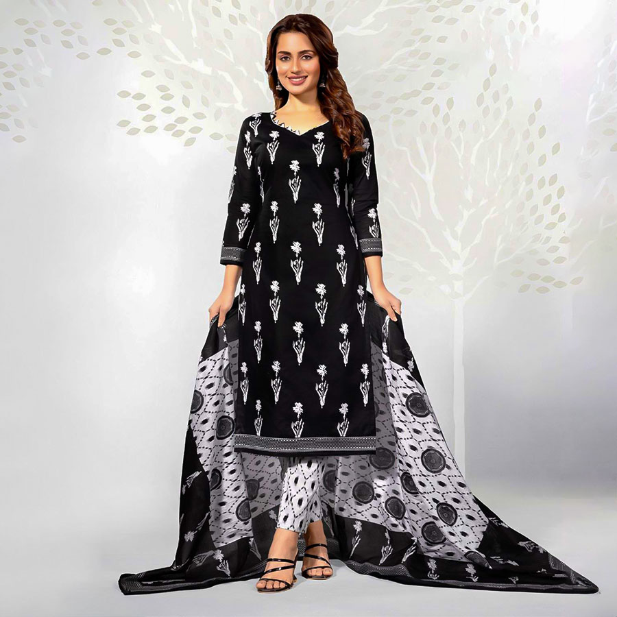 Black  Cotton Casual Wear Salwar Kameez