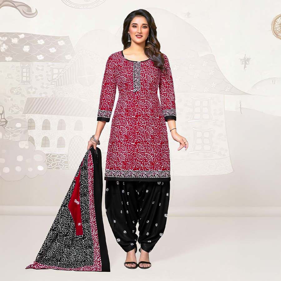 Red Cotton Casual Wear Salwar Kameez