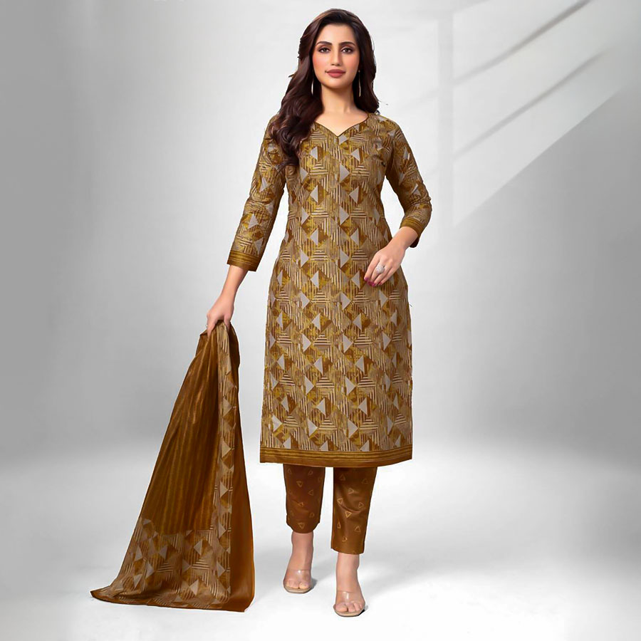 Brown  Cotton Casual Wear Salwar Kameez