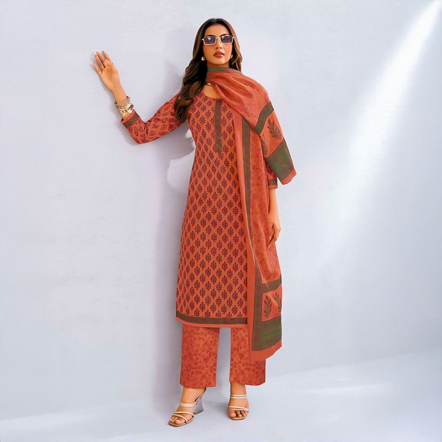 Orange  Cotton Casual Wear Salwar Kameez