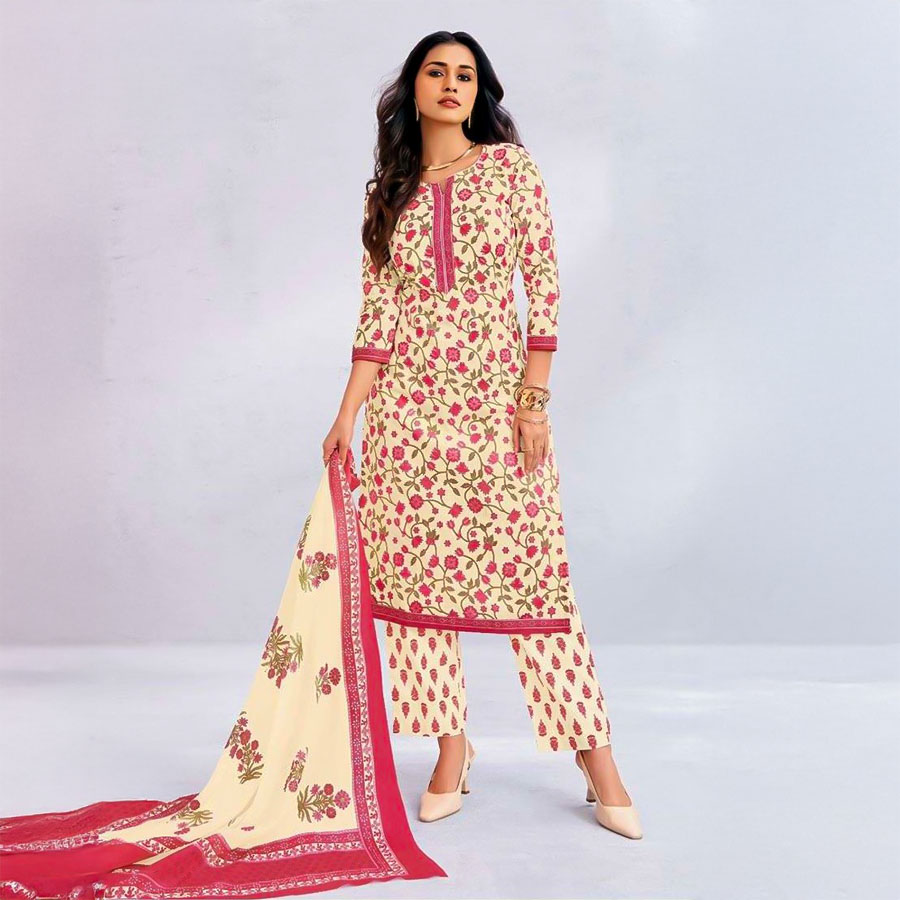 White  Cotton Casual Wear Salwar Kameez