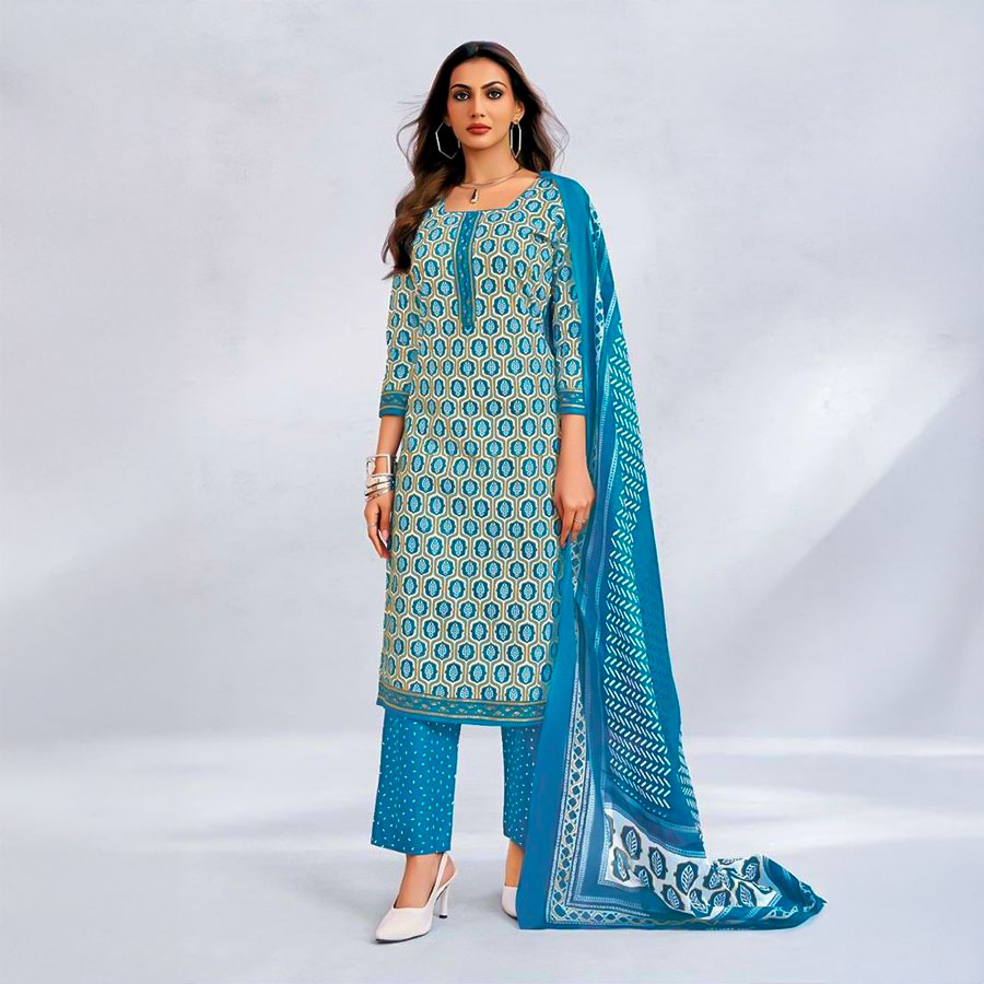 Blue Cotton Casual Wear Salwar Kameez