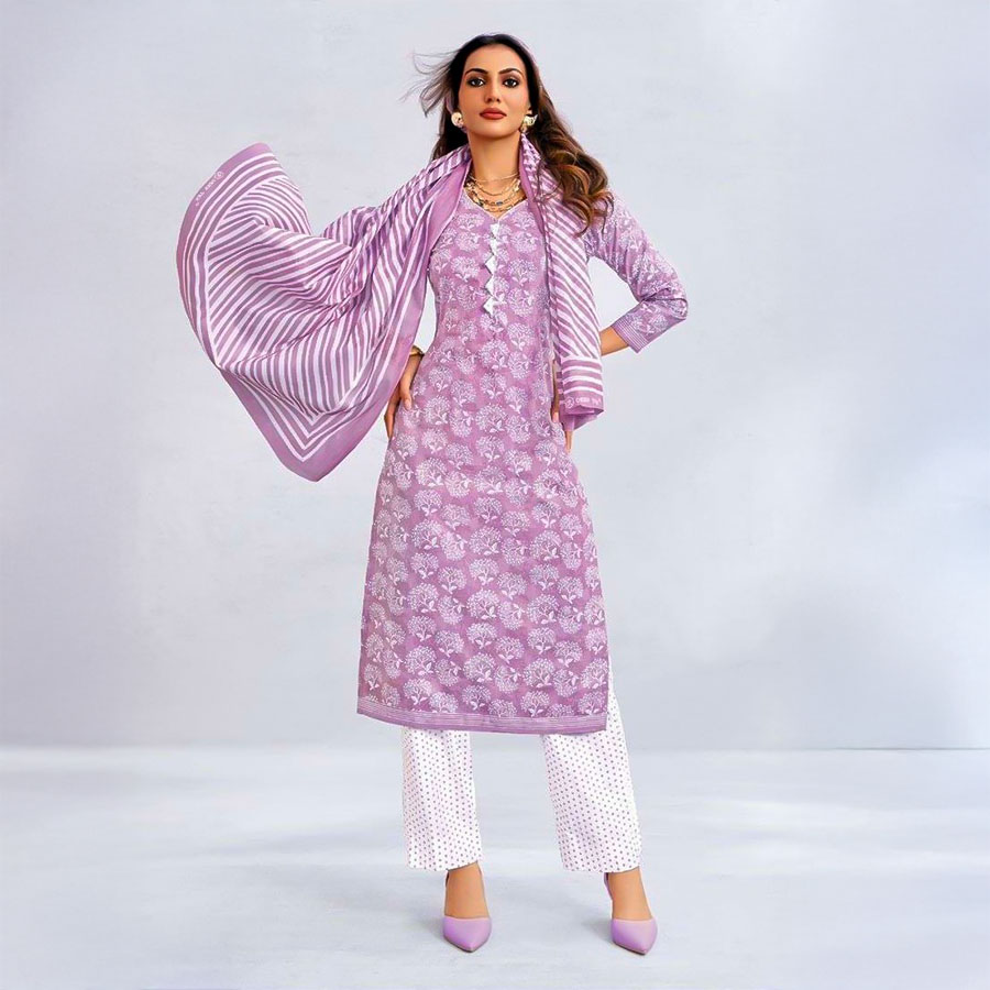 Purple Cotton Casual Wear Salwar Kameez