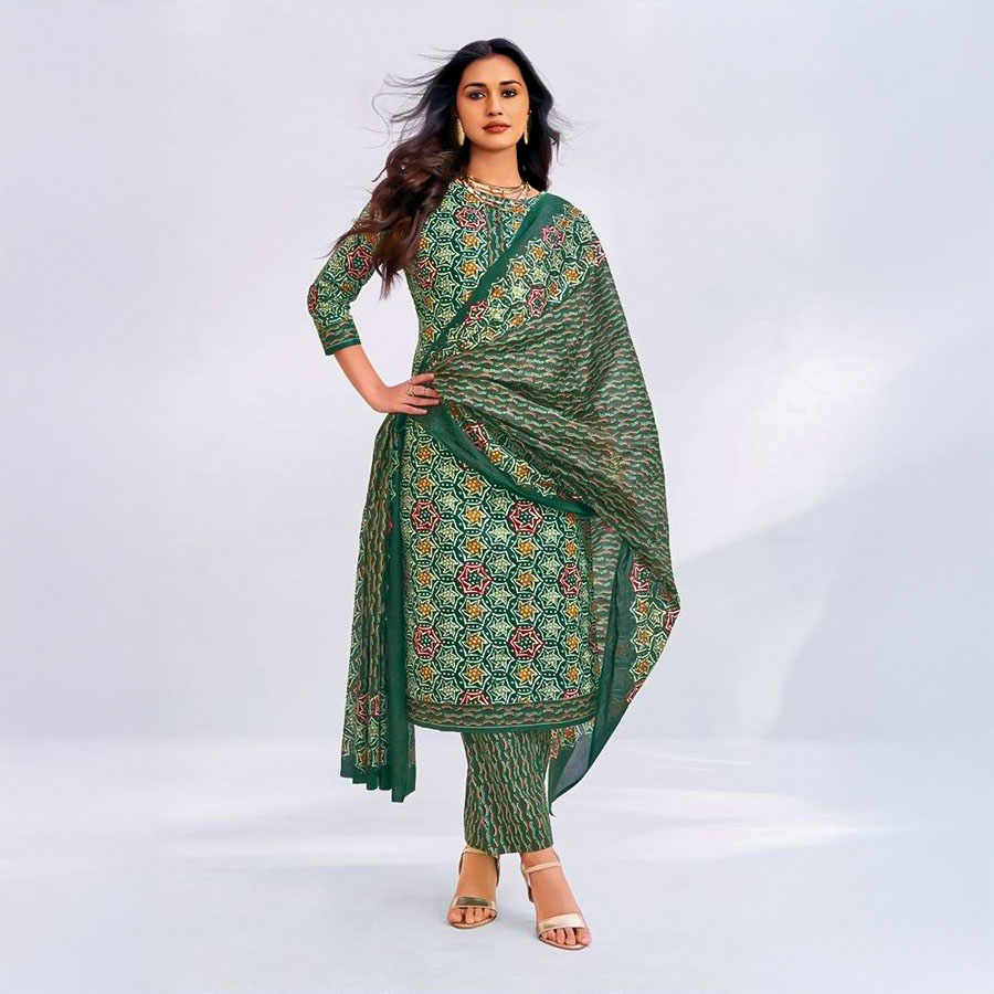 Green  Cotton Casual Wear Salwar Kameez