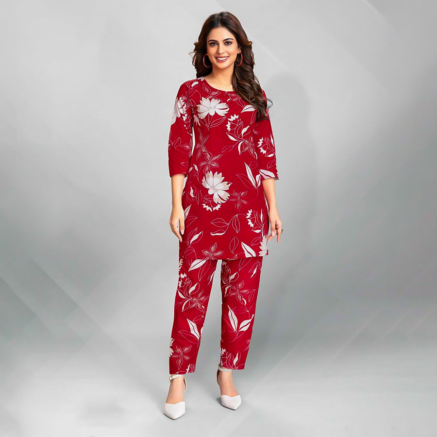 Red  Fancy Printed Kurti