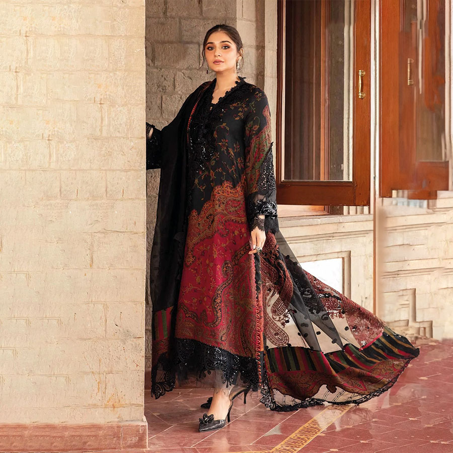 Black Viscose Printed Suit