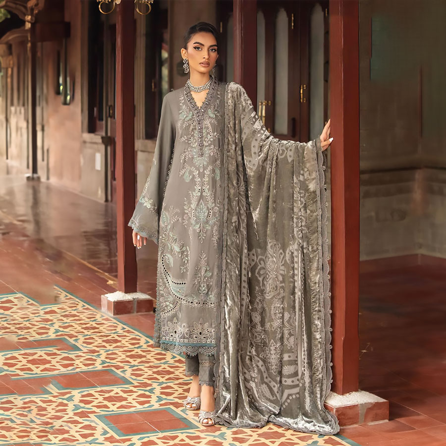 Grey Viscose Printed Suit