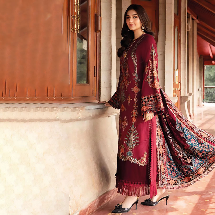 Maroon Viscose Printed Suit