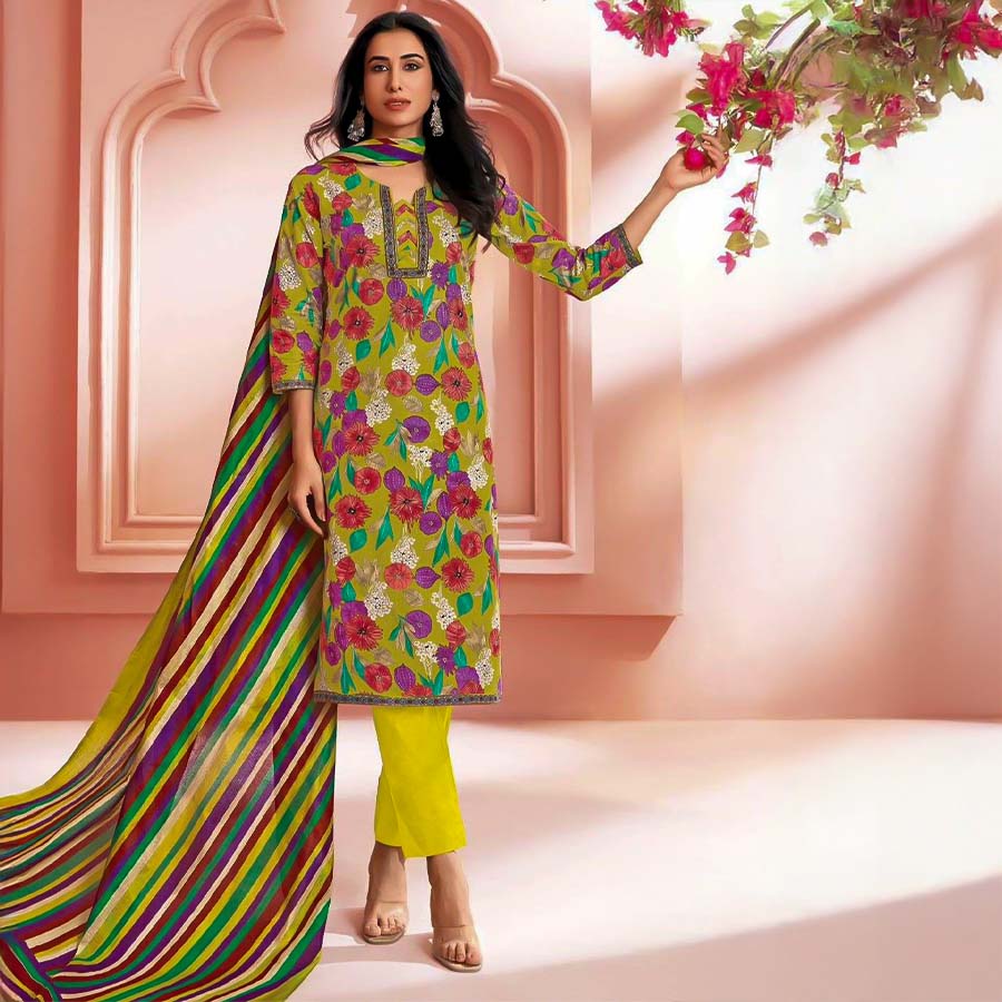 Green  Cotton Printed Salwar Kameez