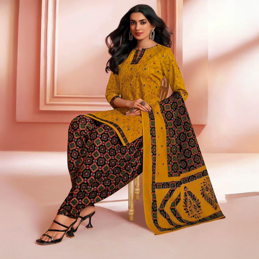 Brown  Cotton Printed Salwar Kameez