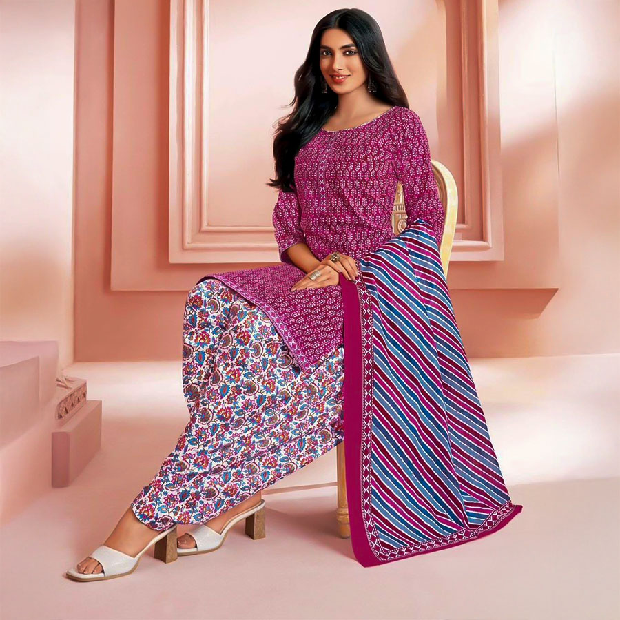 Purple Cotton Printed Salwar Kameez