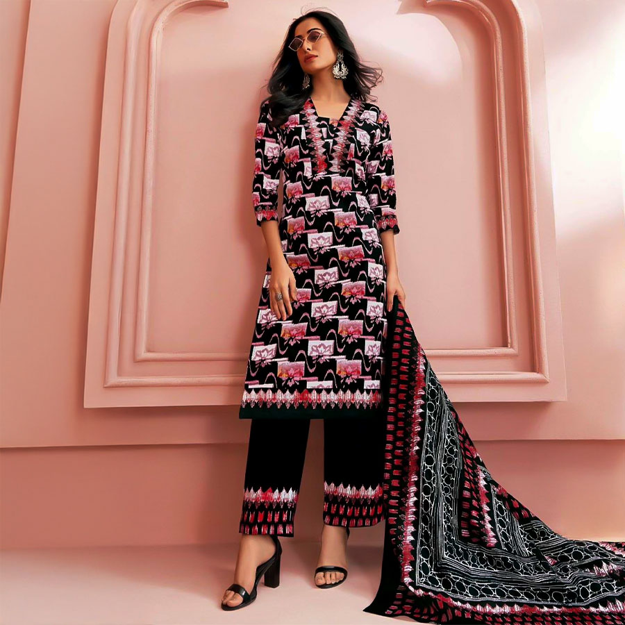 Black  Cotton Printed Salwar Kameez