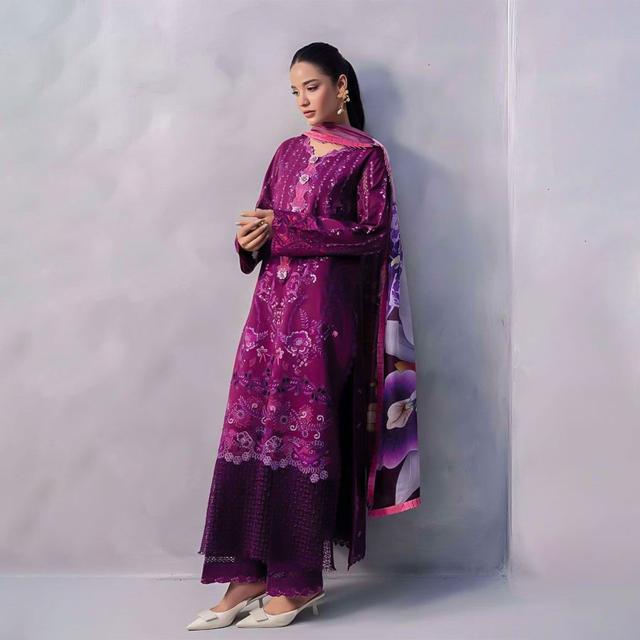 Violet Cotton Casual Wear Salwar Kameez