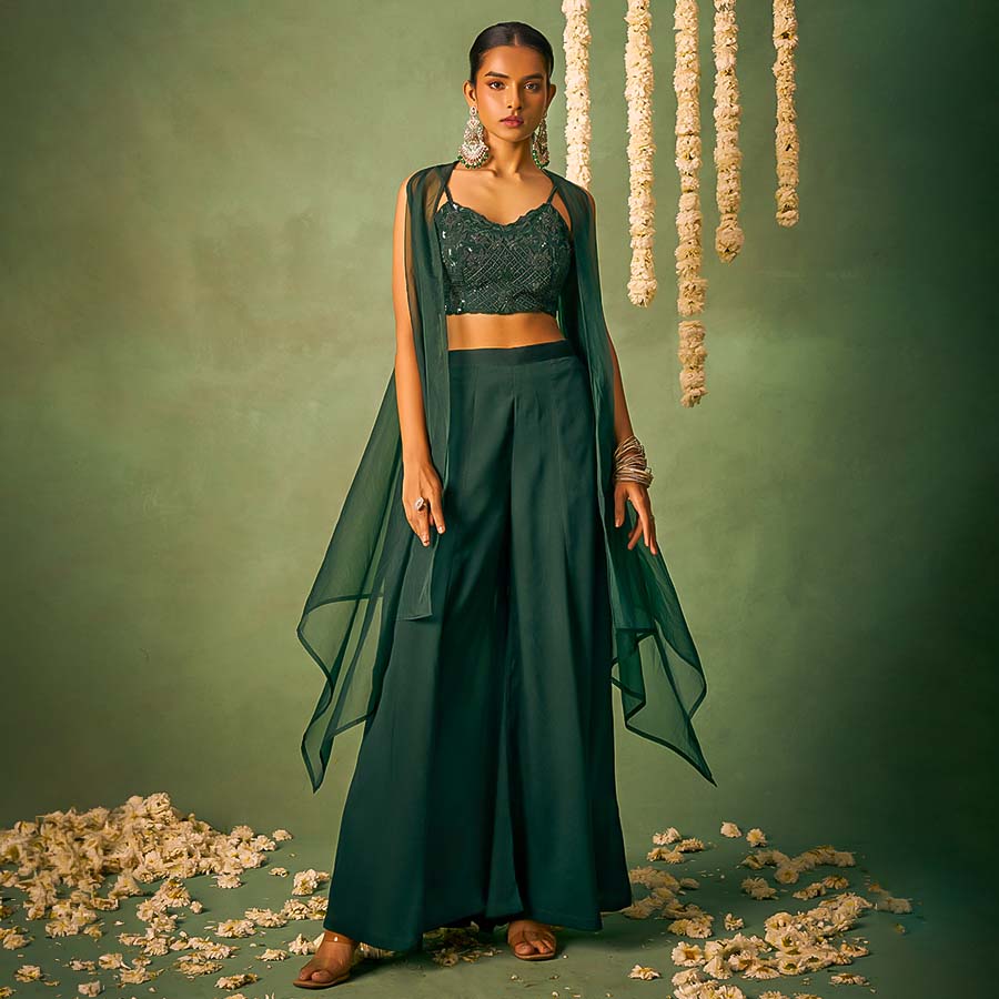 Olive Green Chinon  Casual Wear Lehenga