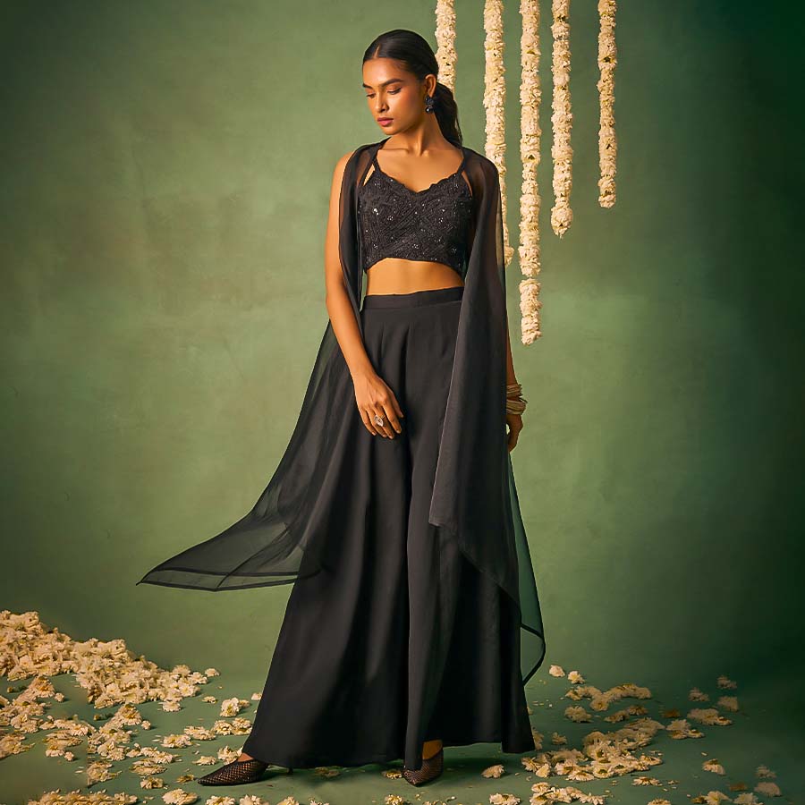 Black Chinon  Casual Wear Lehenga