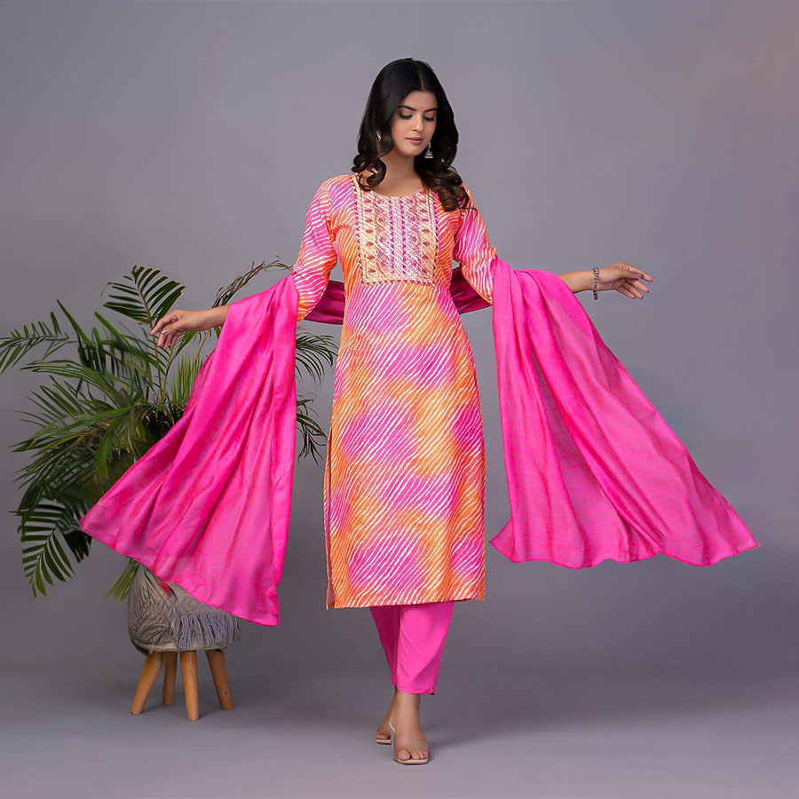 Pink Silk Printed Kurti