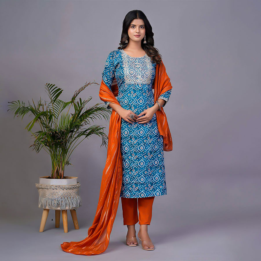 Blue Silk Printed Kurti