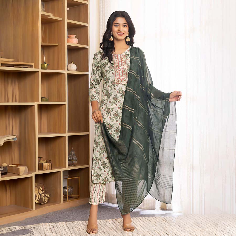 Olive Green Capsule Print Printed Kurti