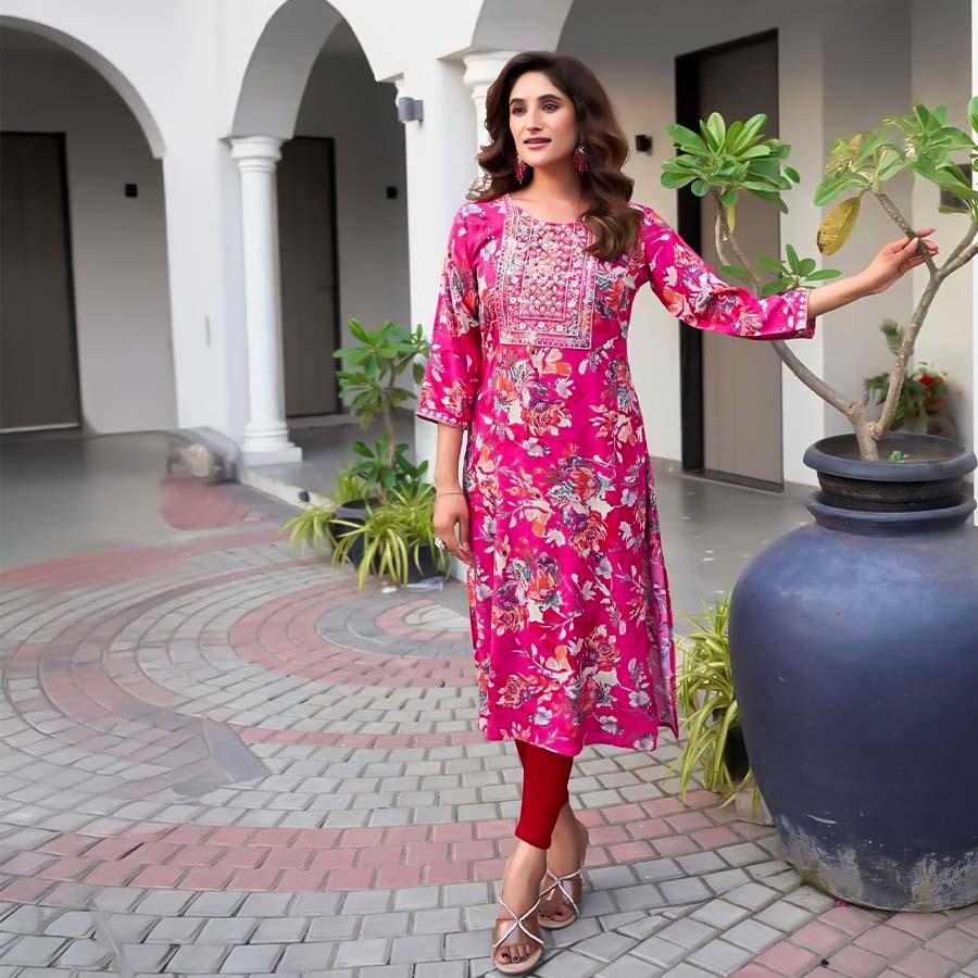 Magenta  Rayon Printed Kurti