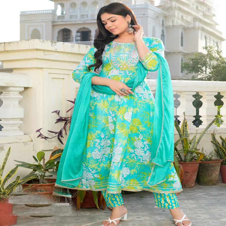 Sky blue COTTON Anarkali Suit