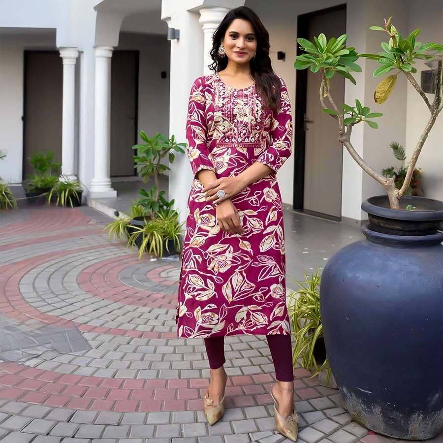 Magenta  Rayon Printed Kurti