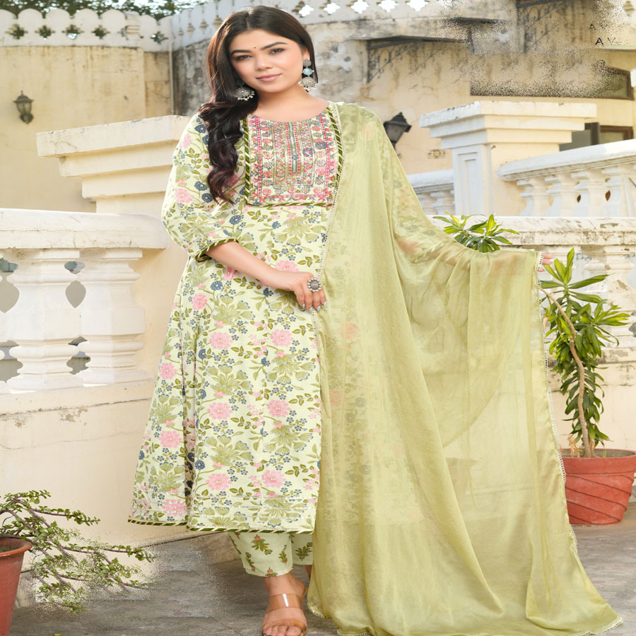 Light golden COTTON Anarkali Suit