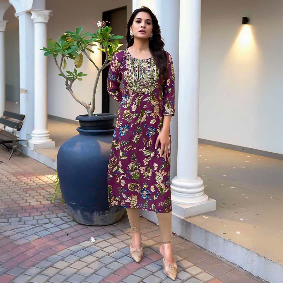 Violet  Rayon Printed Kurti