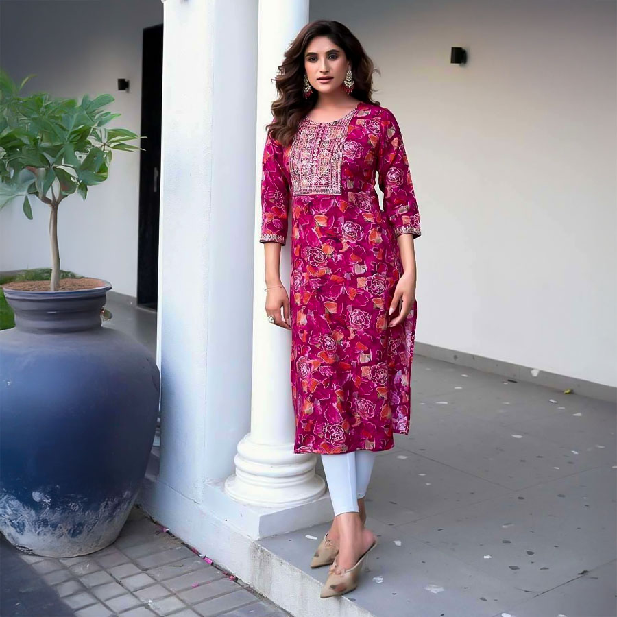 Magenta  Rayon Printed Kurti