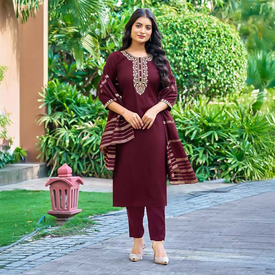Brown  Roman Silk  Casual Wear Salwar Kameez