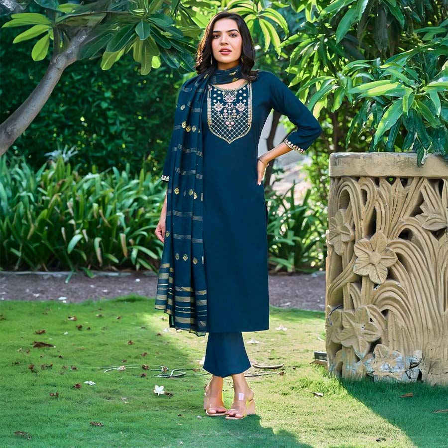 Blue Roman Silk  Casual Wear Salwar Kameez