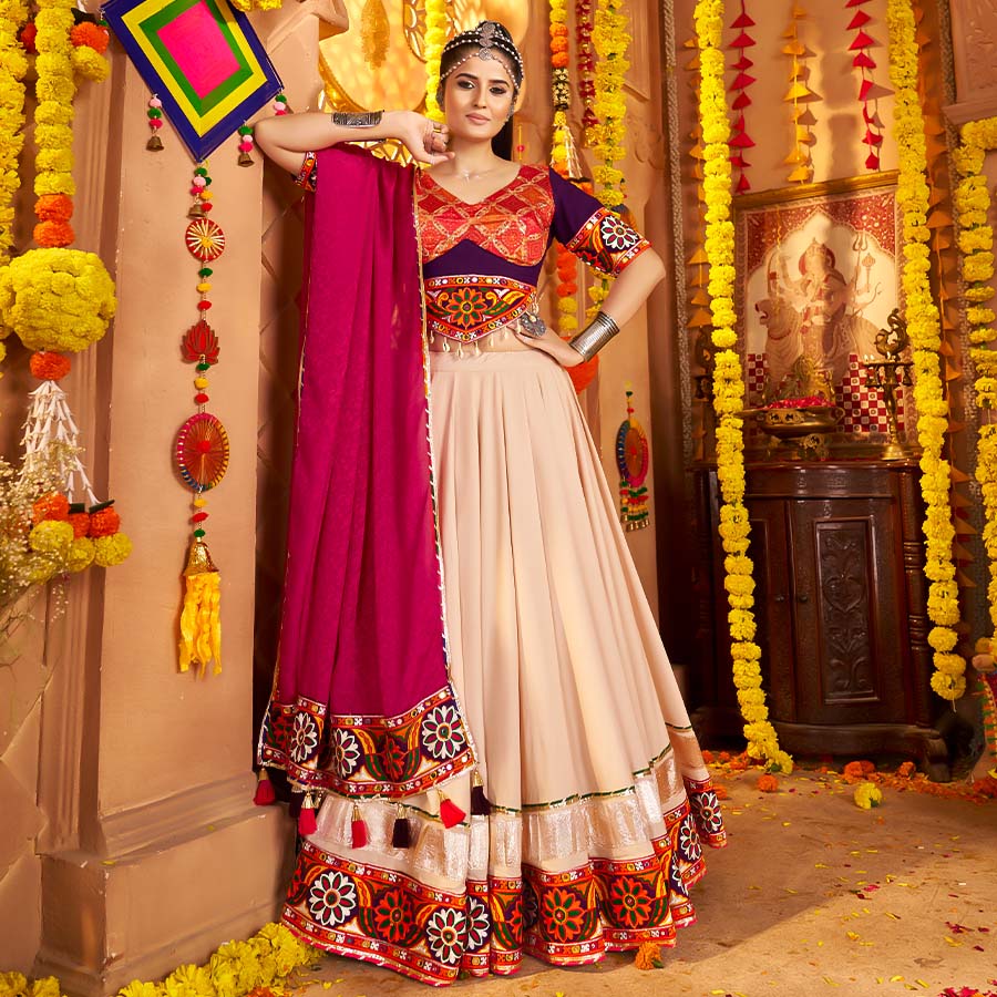 White  Viscose Rayon Designer Lehenga