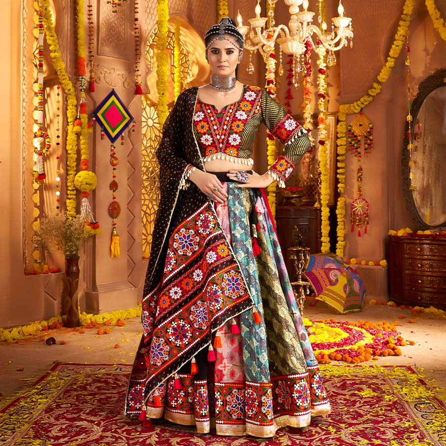 Black  Viscose Rayon Designer Lehenga