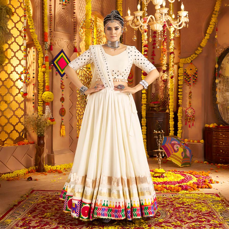 White  Viscose Rayon Designer Lehenga