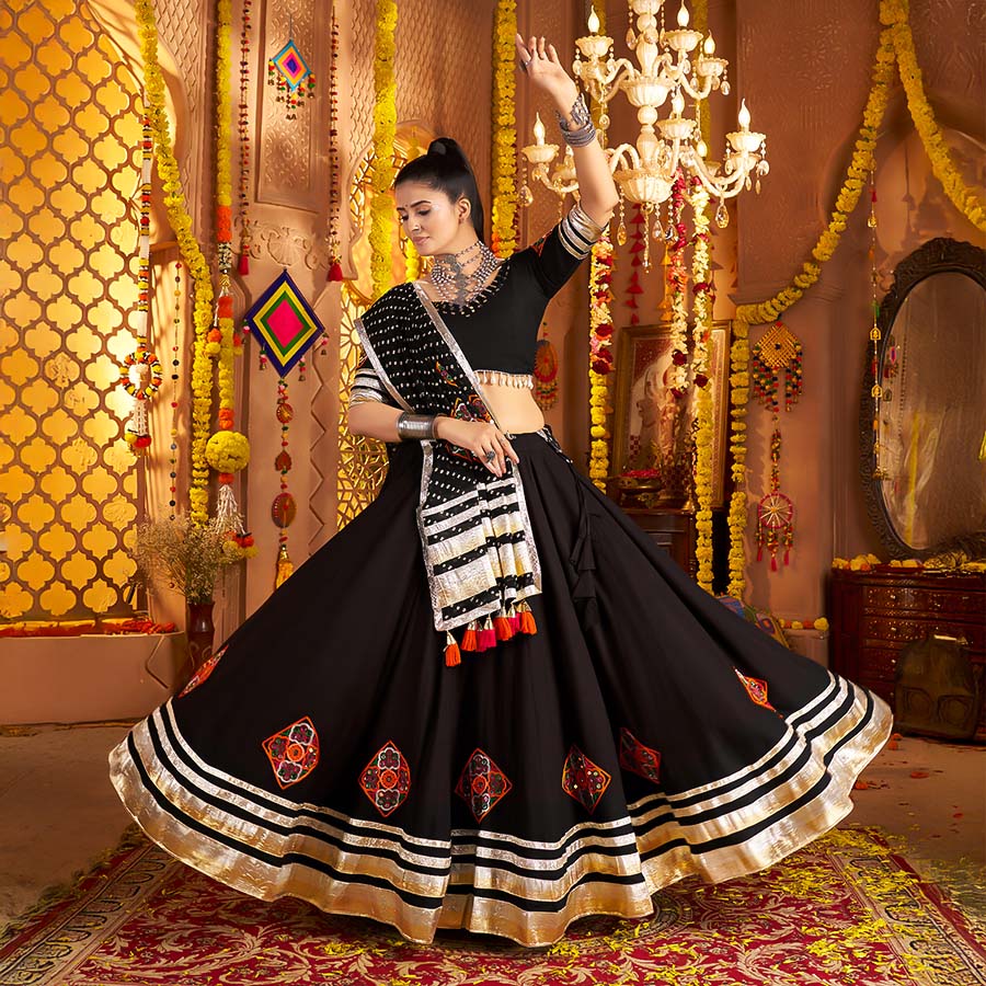 Black  Viscose Rayon Designer Lehenga