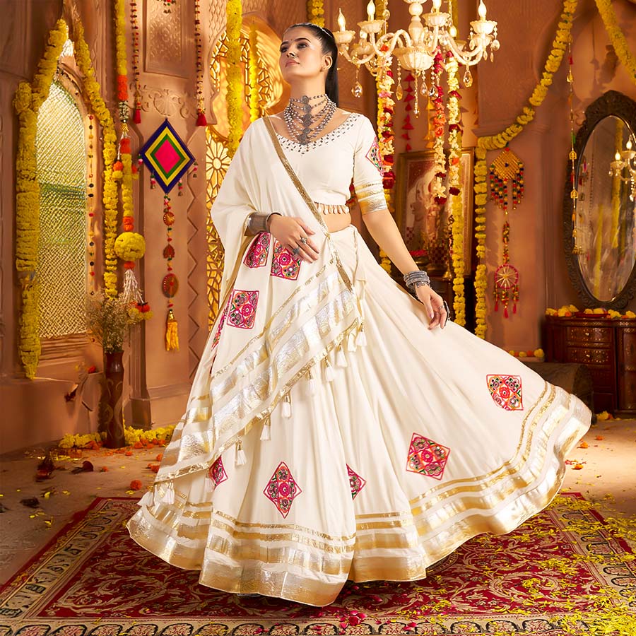White  Viscose Rayon Designer Lehenga