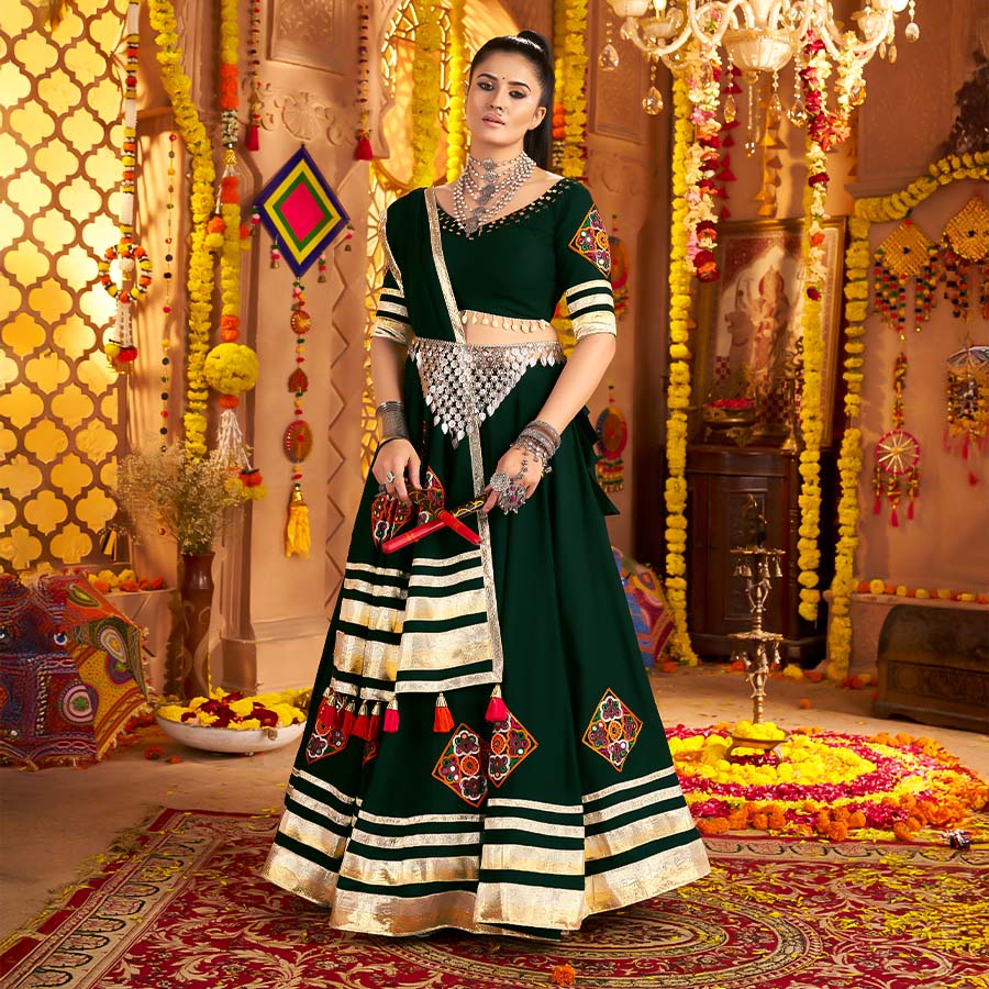 Green  Viscose Rayon Designer Lehenga