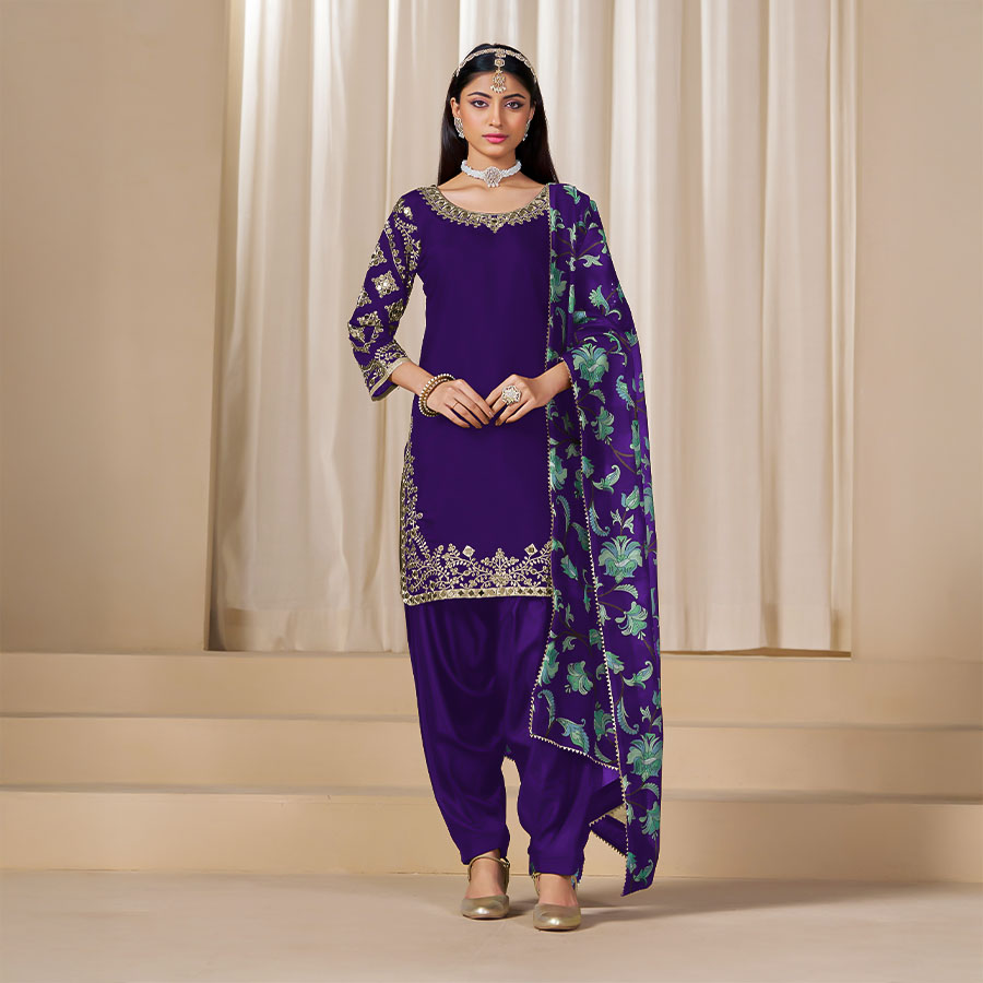 Violet  Chanderi Silk Casual Wear Salwar Kameez