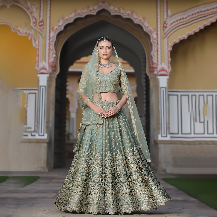 Aqua blue Net Designer Lehenga