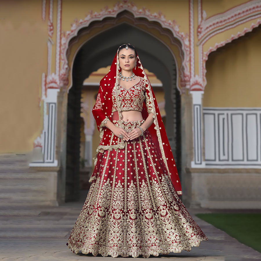 Red Net Designer Lehenga