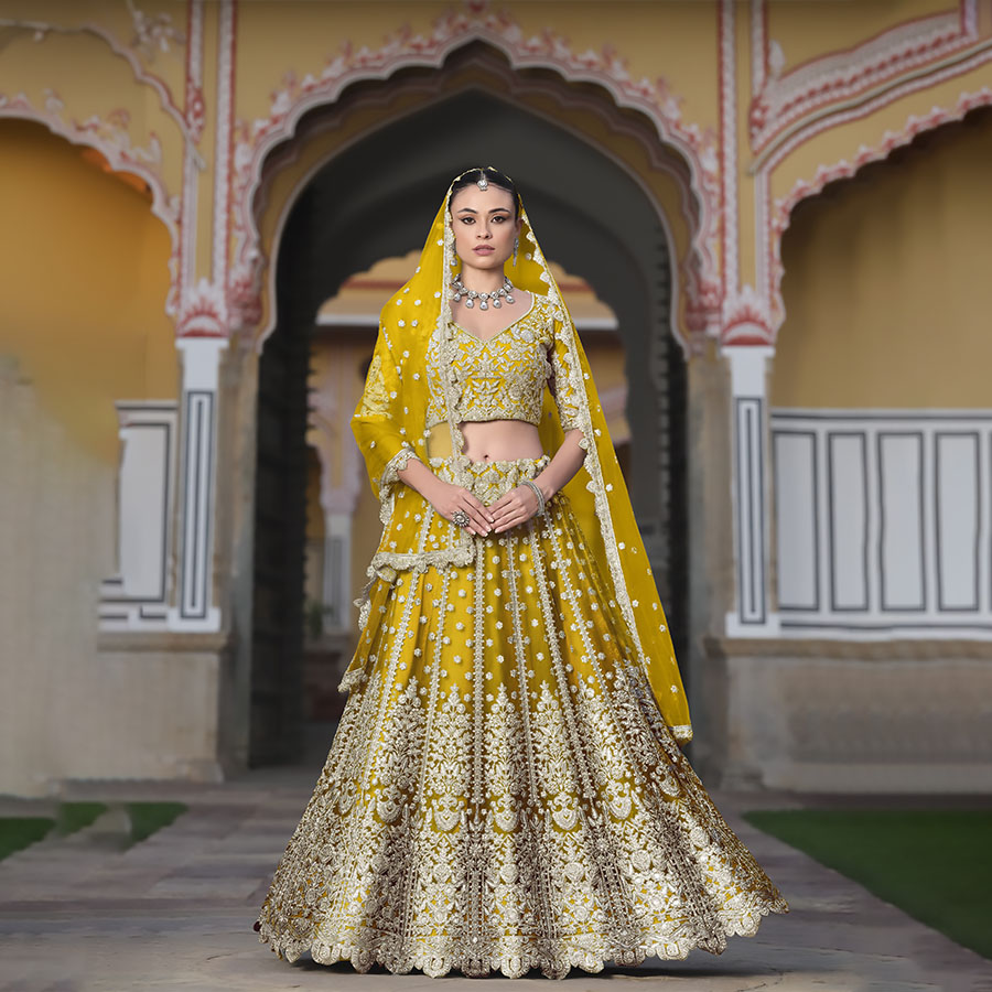 Yellow Net Designer Lehenga