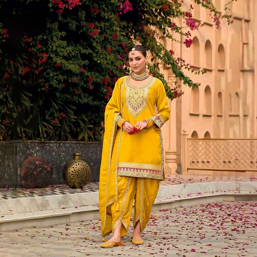 Yellow Simar Silk Designer Salwar Kameez