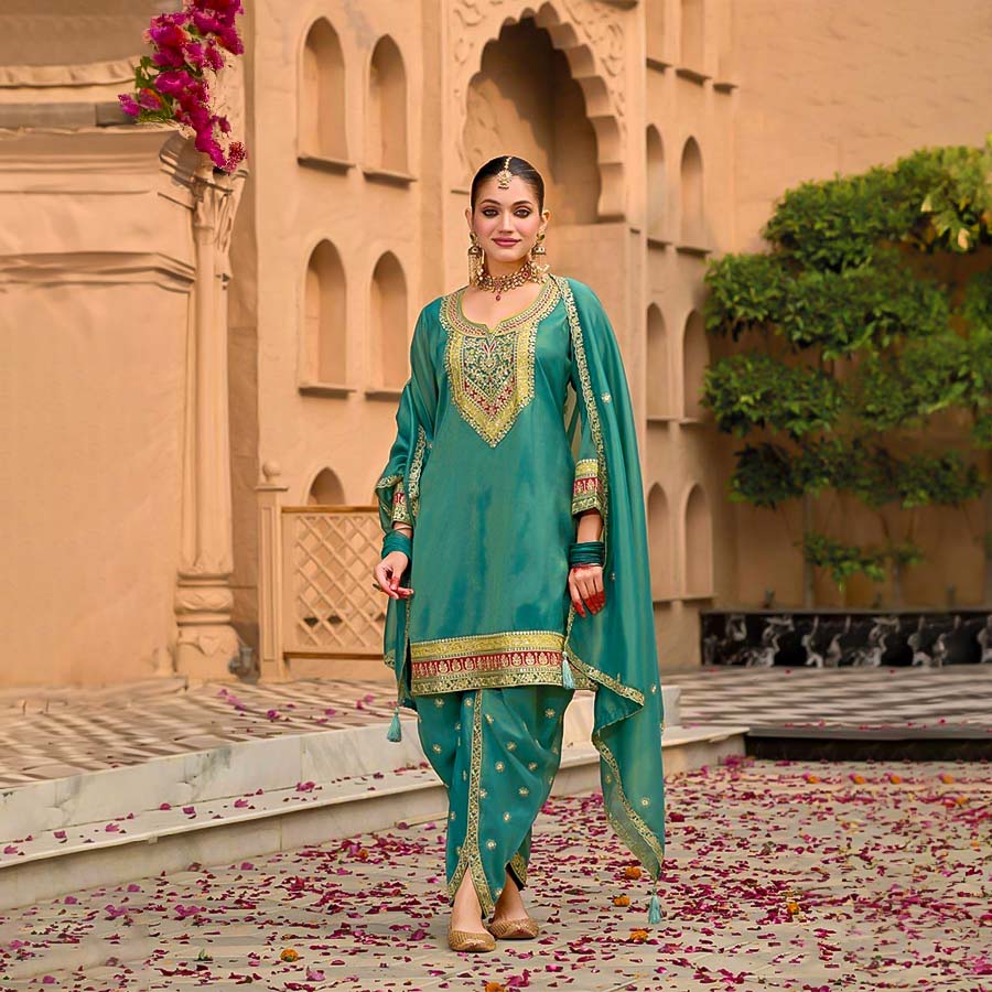 Green Simar Silk Designer Salwar Kameez