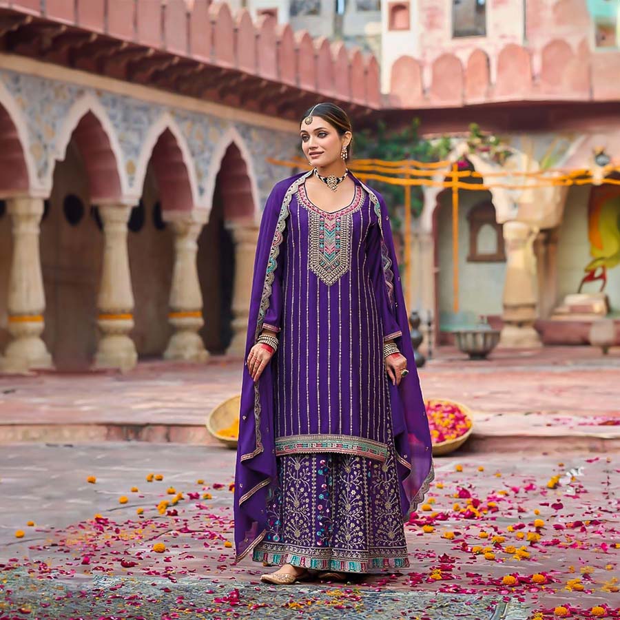 Purple Chinon  Designer Salwar Kameez