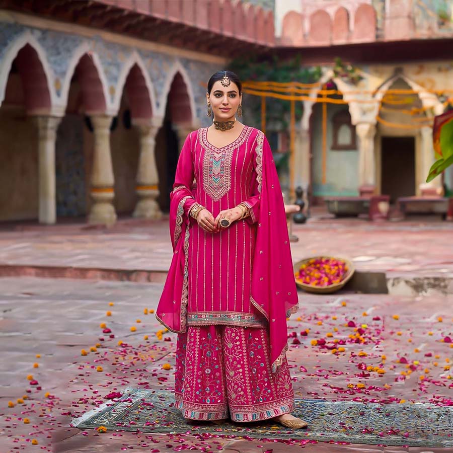 Red Chinon  Designer Salwar Kameez