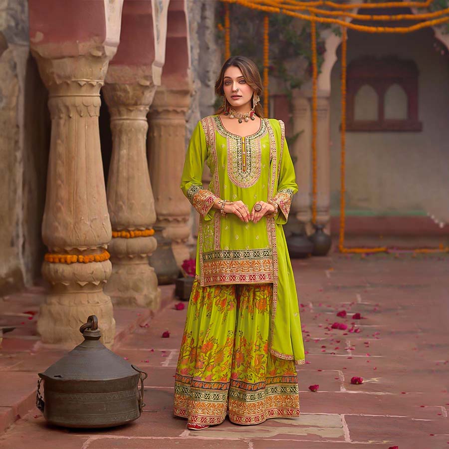 Mint Green Chinon Designer Salwar Kameez