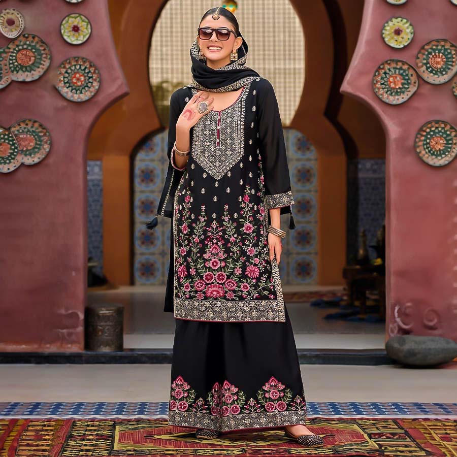 Black  Chinon Party Wear Salwar Kameez