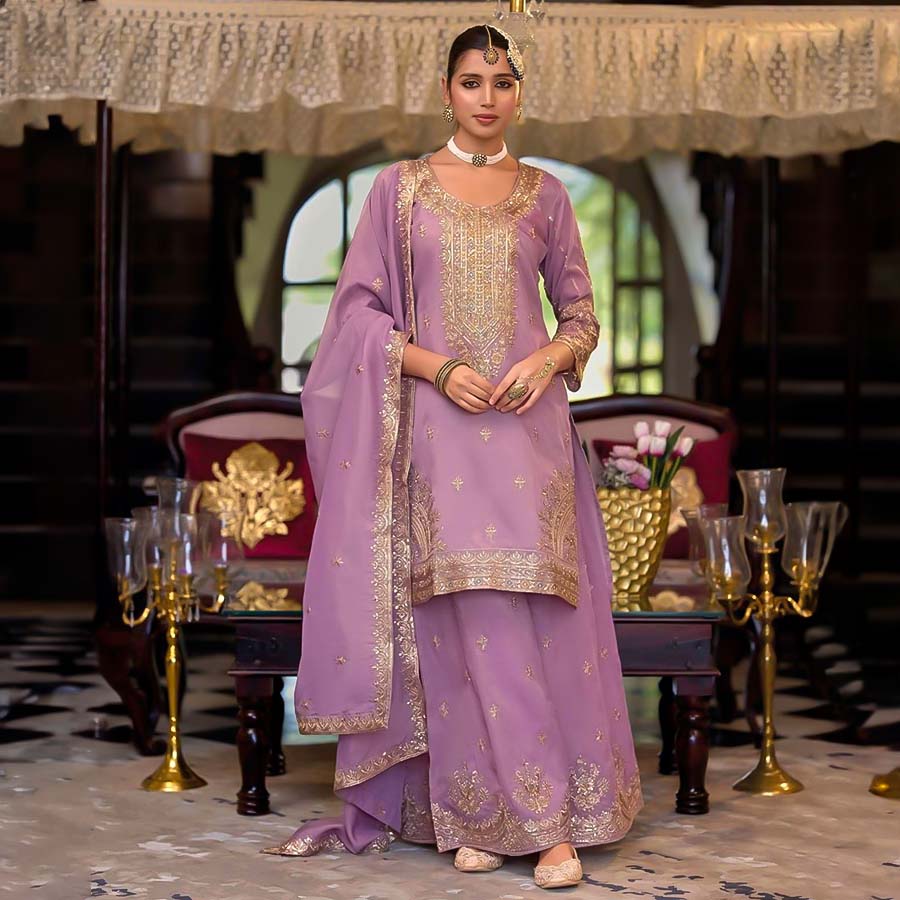 Purple Simar Silk Party Wear Salwar Kameez